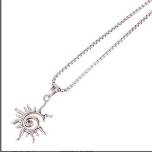 Sun Flame Pendant Necklace, Hollowed Stainless Steel  Jewelry, 20-inch chain.